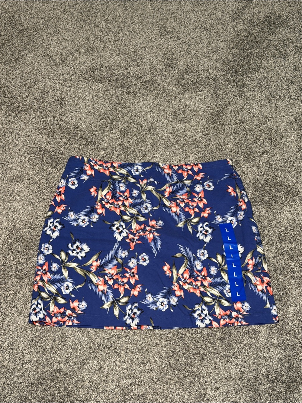 Mario Serrani Floral Navy Mini Skirt with Coral and White Accents